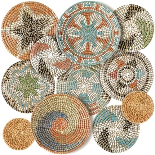 Tatuo 11 Pcs Boho Wall Basket Decor Bulrush Woven Wall Hanging Ar...