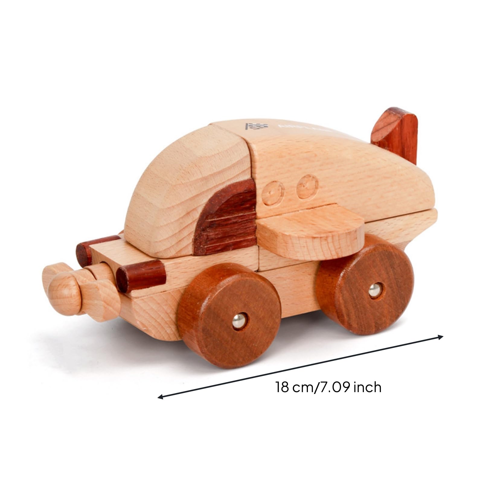 Blocchi Assemblaggio Bambini Auto Giocattolo Veicolo Legno Magnetico Ruote Resistenti Presa Comoda Forme Arrotondate, Stile Aereo in Legno Massello S-27G