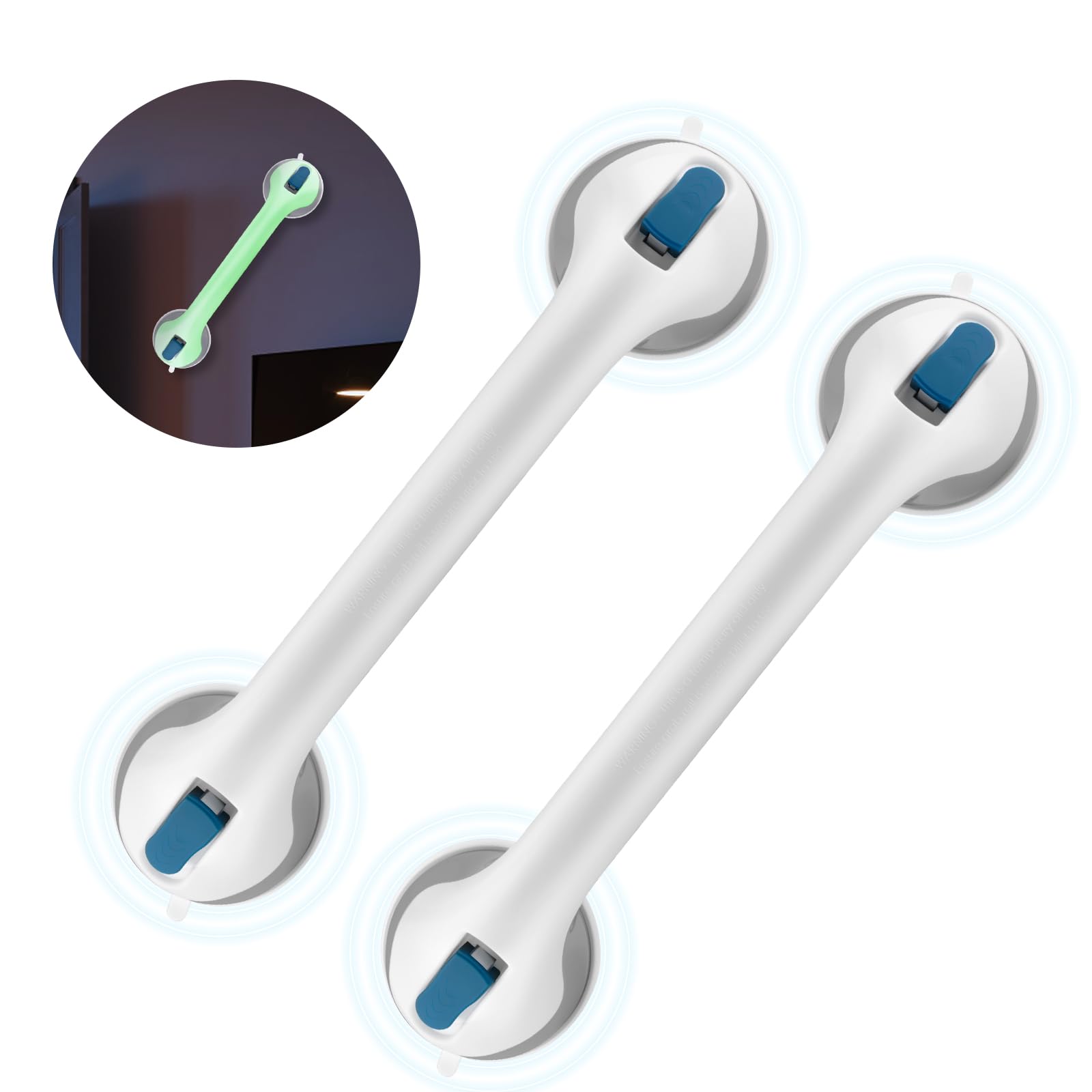 HotodealGrab Bars for Shower, Shower Handle Suction for Bathtubs and Showers, Bathroom, Elderly, Seniors, Handicap Grab Bars, ABS Plastic Balance Assist(15.5'', White-Night Glow-2Pack)