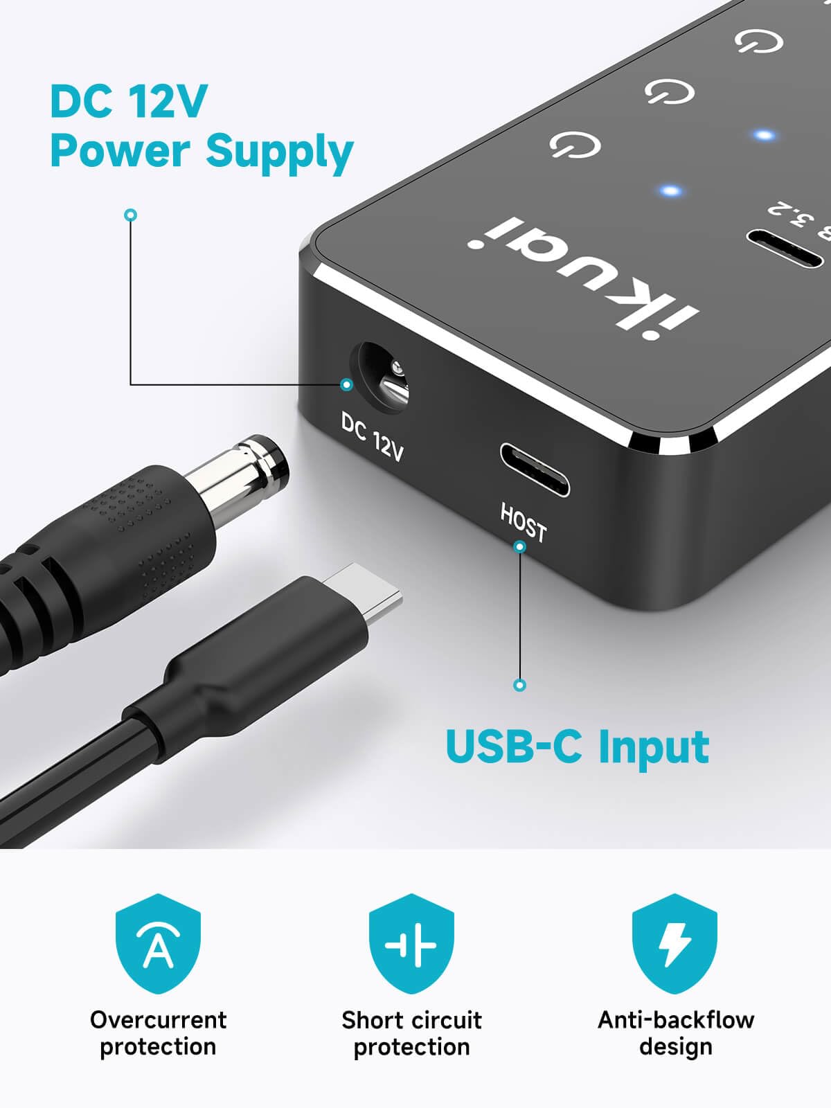 Hub USB alimenté par ikuai 10 ports USB 3.2/USB C, avec 3 ports de données 10 Gbit/s et 7 ports USB 3.0 (4 USB-C + 3 USB-A) pour ordinateurs portables Mac, PC, etc