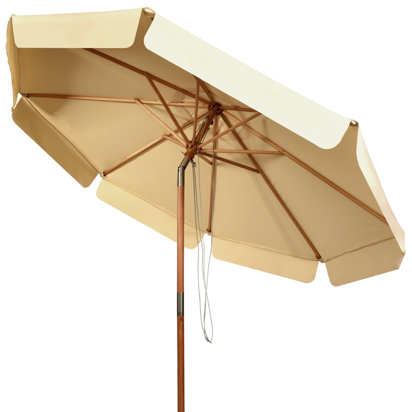 COSTWAY Sombrilla de Ø300cm de Madera Parasol de Jardín Inclinable Sombrilla de Manivela para Playa Jardín Piscina Terraza