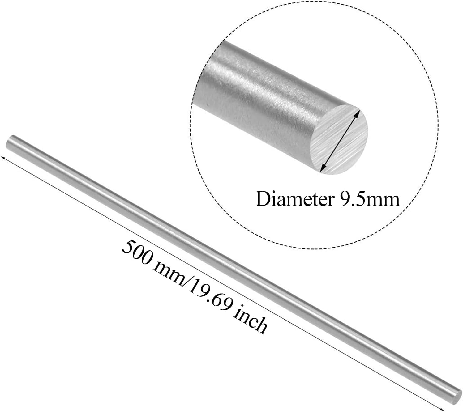 Edelstahl-Rundstab, Vollschaft-Stäbe, 4 Stück Edelstahlstangen Durchmesser 8,5–11 mm Länge 500 mm, Vollschaftstangen Drehbankstangenmaterial Vollrundstangen,(Diameter 9.5mm)