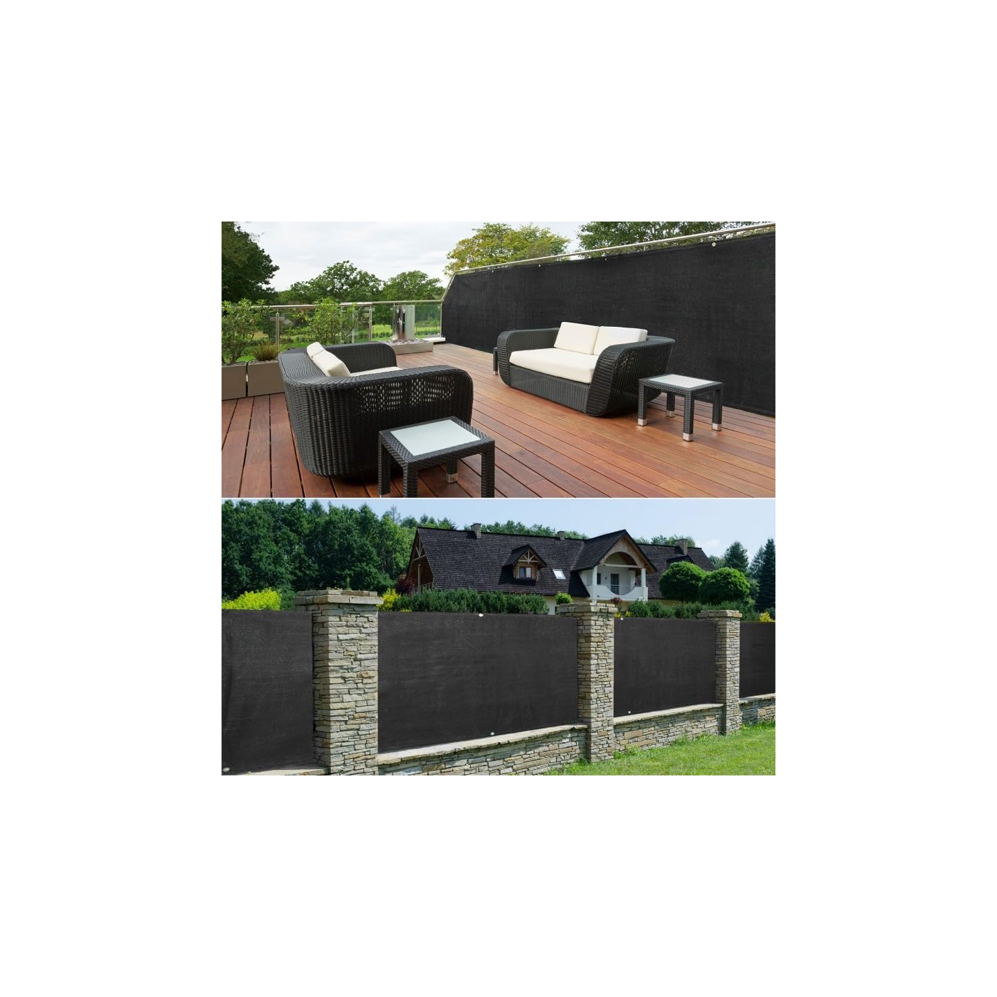 IDMarket - Brise Vue renforcé 1,8 x 10 M Noir 220 GR/m² Luxe Pro
