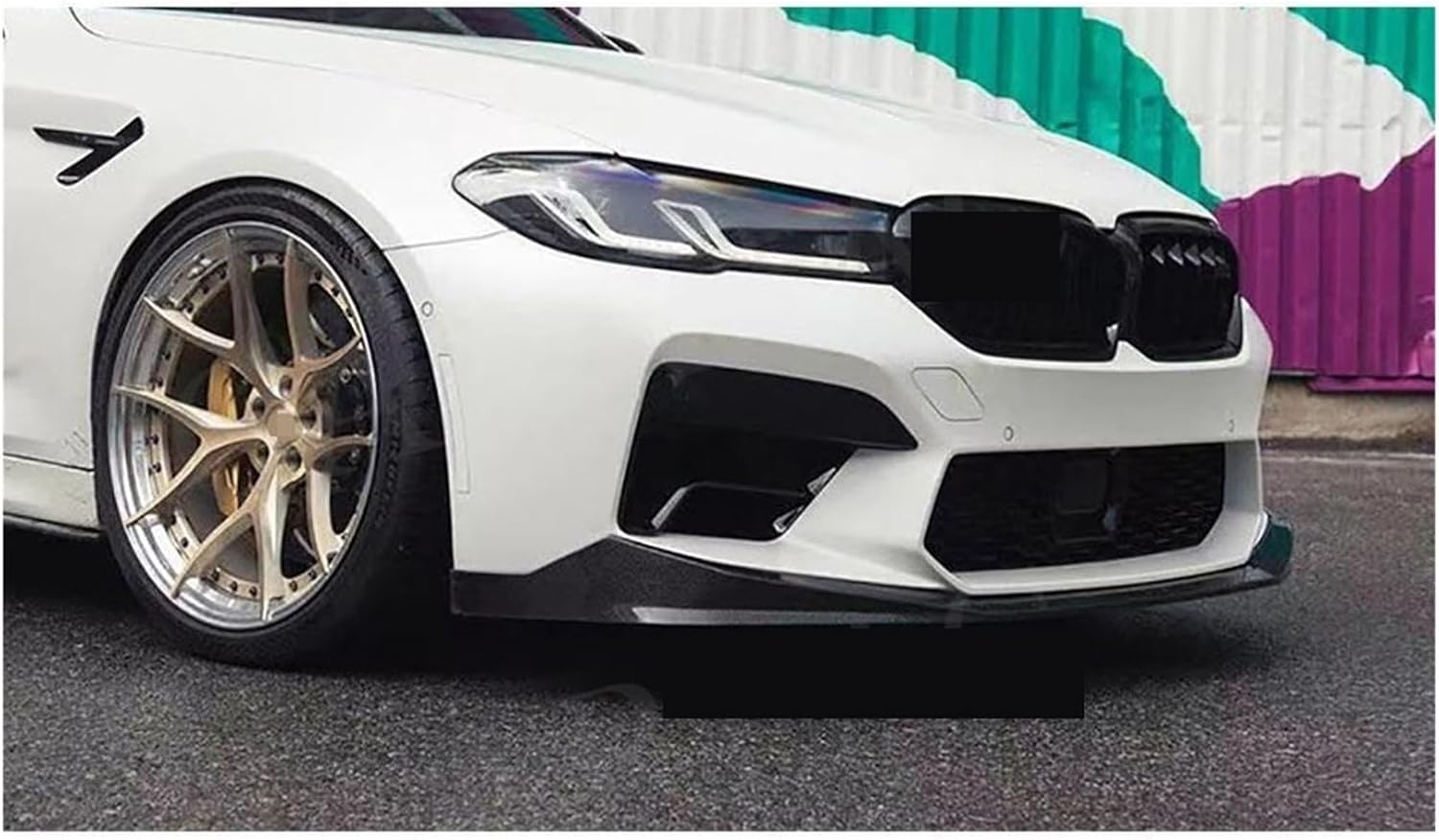 Carbon Fiber Front Lip Spoiler Splitters，Compatible for BMW 5 Series F90 M5 2021+ 3Pcs Bumper Guard Apron Bodykits Car Styling Accessories(FRP Unpainted Black)