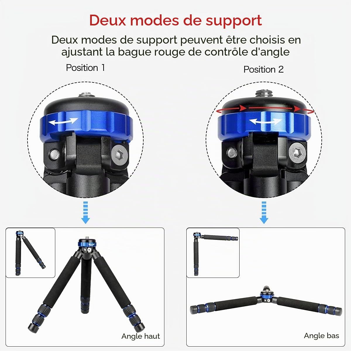 Koolehaoda Caméra Mini Trépied Alliage d'aluminium Trépied de Table avec Montage à vis 1/4 et 3/8 pour Appareil Photo Reflex numérique,Magnétoscope,Téléphone Portable - (MT-03)