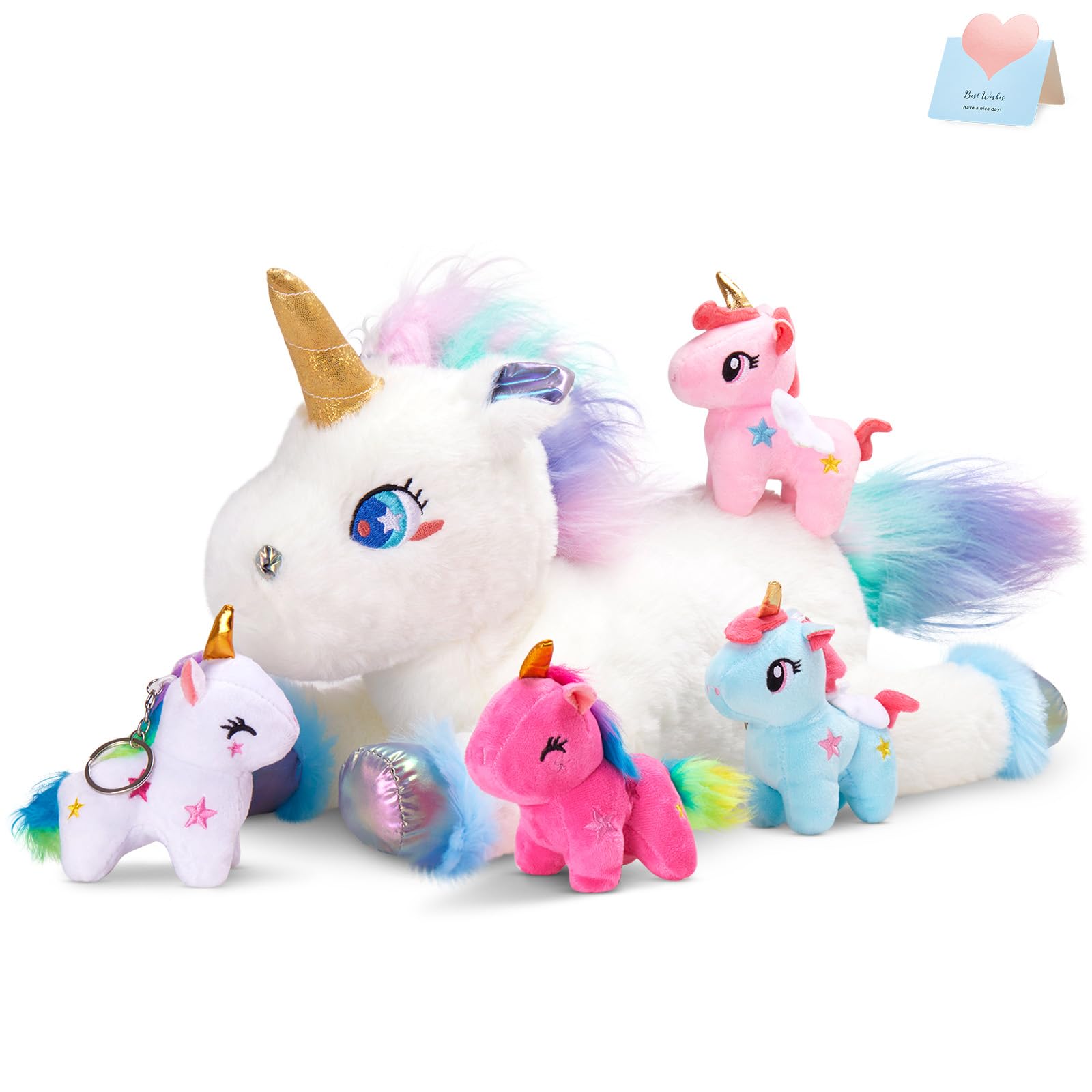 WEWILL 19 Rainbow Unicorn Stuffed Animal Mommy Unicorn with 4 Babies Unicorn Magical Unicorn Pillow Plushies for Girls