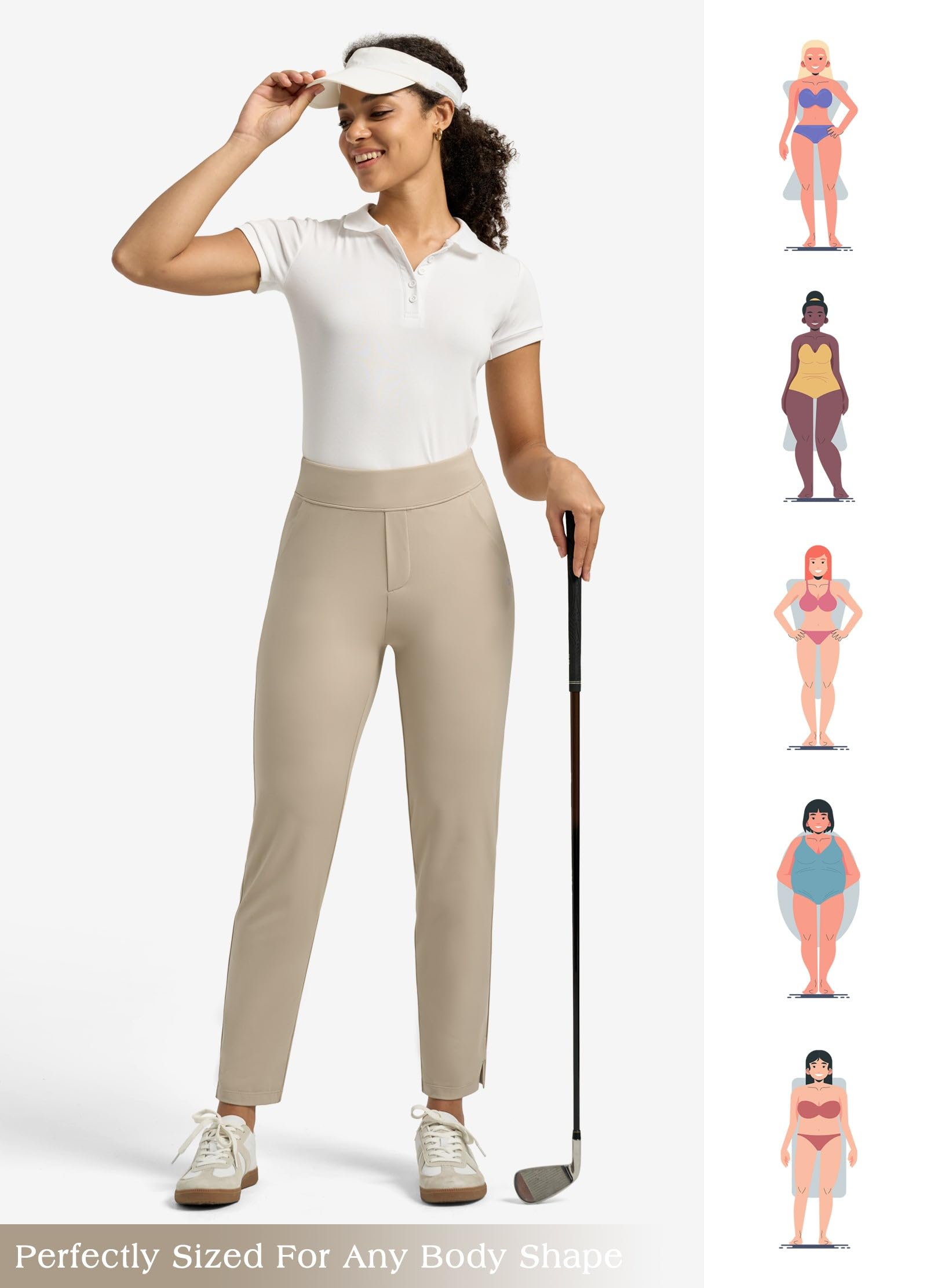 Willit Pantalon de golf extensible pour femme avec 2 poches