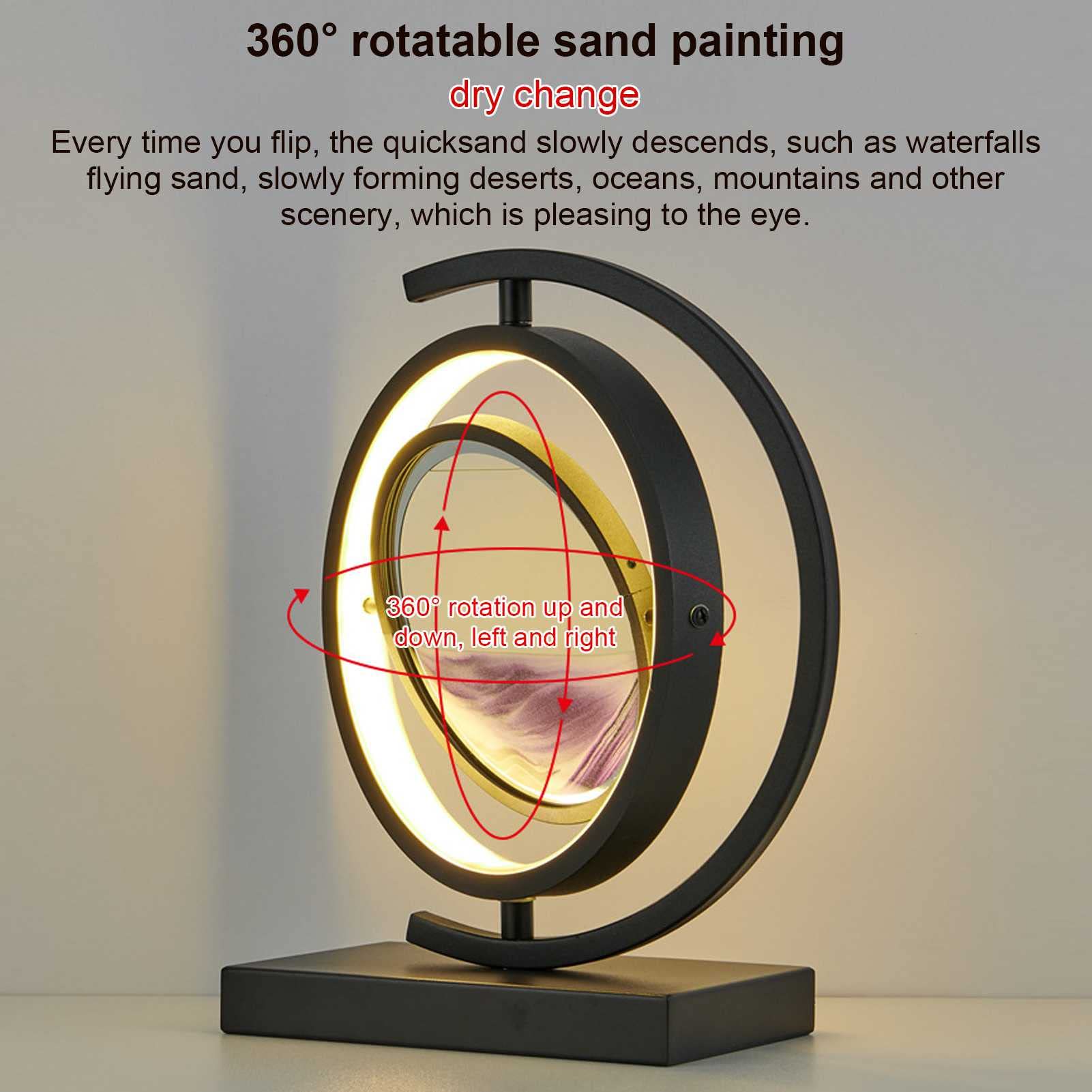 Klepsydra, 3D Malowanie Lampa stołowa 360° Obrotowa Lampa biurkowa z Ruchomym Piaskiem LED Klepsydra do Relaksu Domowego Biura Praca Dekoracje Podwójny Komfort