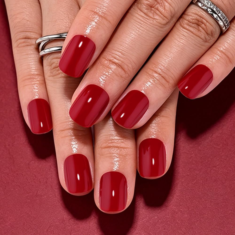 Photo 1 of evpct Cardinal Red Short Squoval Press On Nails (30 Count)
