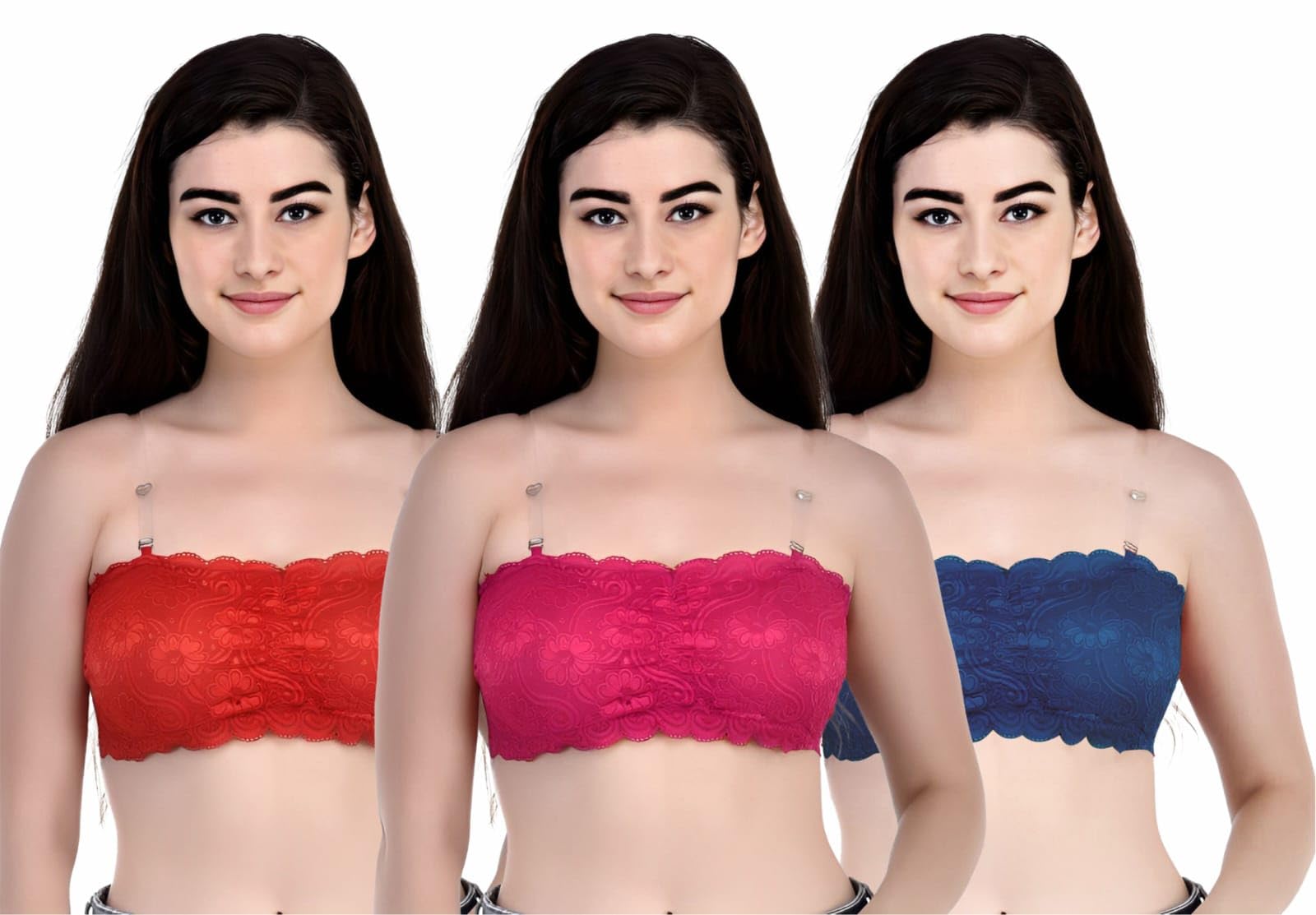 Kulua Net Lightly Padded Non-Wired Wire Free T-Shirt Full Cup Air Sports Bra Regular wear Sports wear Half Coverage Red & Maroon & Blue 30 (B) Pack of 3