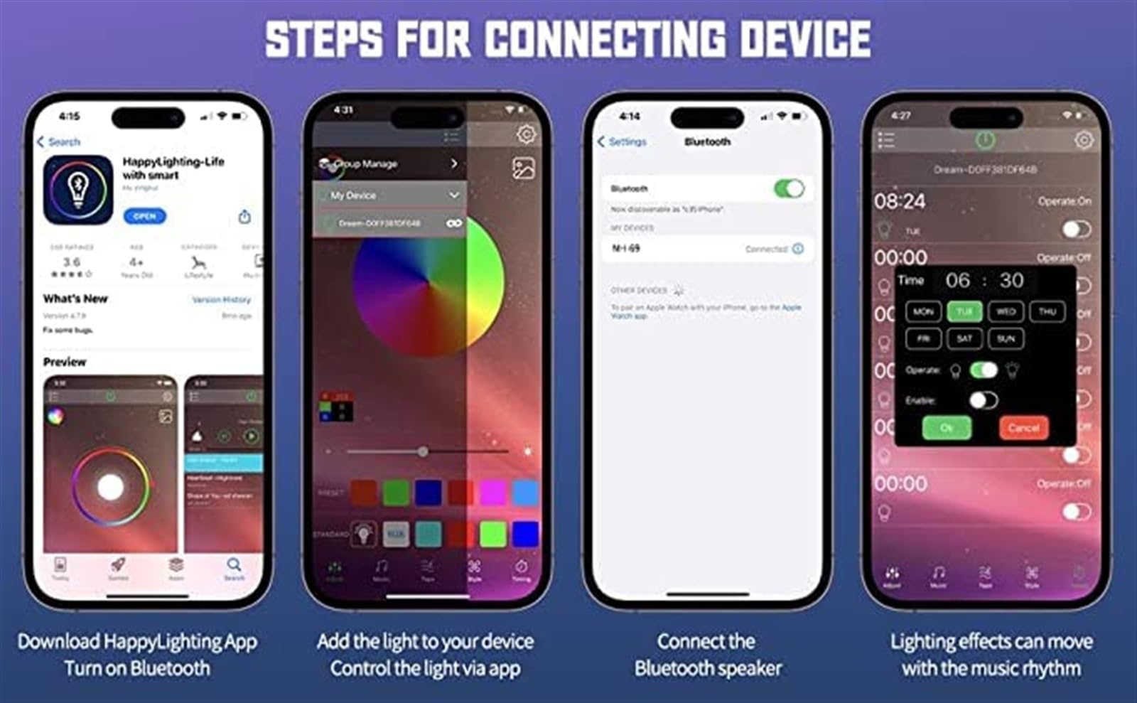 WOLWES Luce notturna con altoparlante - Bluetooth multifunzione 3 in 1 controllato da app con ricarica wireless, luce RGB e caricatore for sveglia Alba for camera da letto e comodino