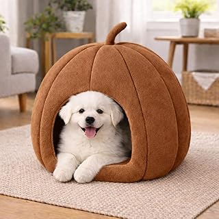 ZEXSAZONE Pumpkin Shape Pet Bed for Dogs &amp; Cats | Soft Plush Fabric Cozy Cave Bed | Cooling Summer Sleeping House with Cus...