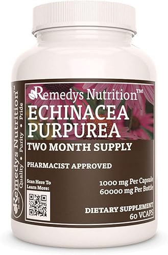 Remedy's nutrition Echinacea | 1,000 mg, 60 cápsulas veganas Suplemento dietético a base de hierbas | Suministro para dos meses