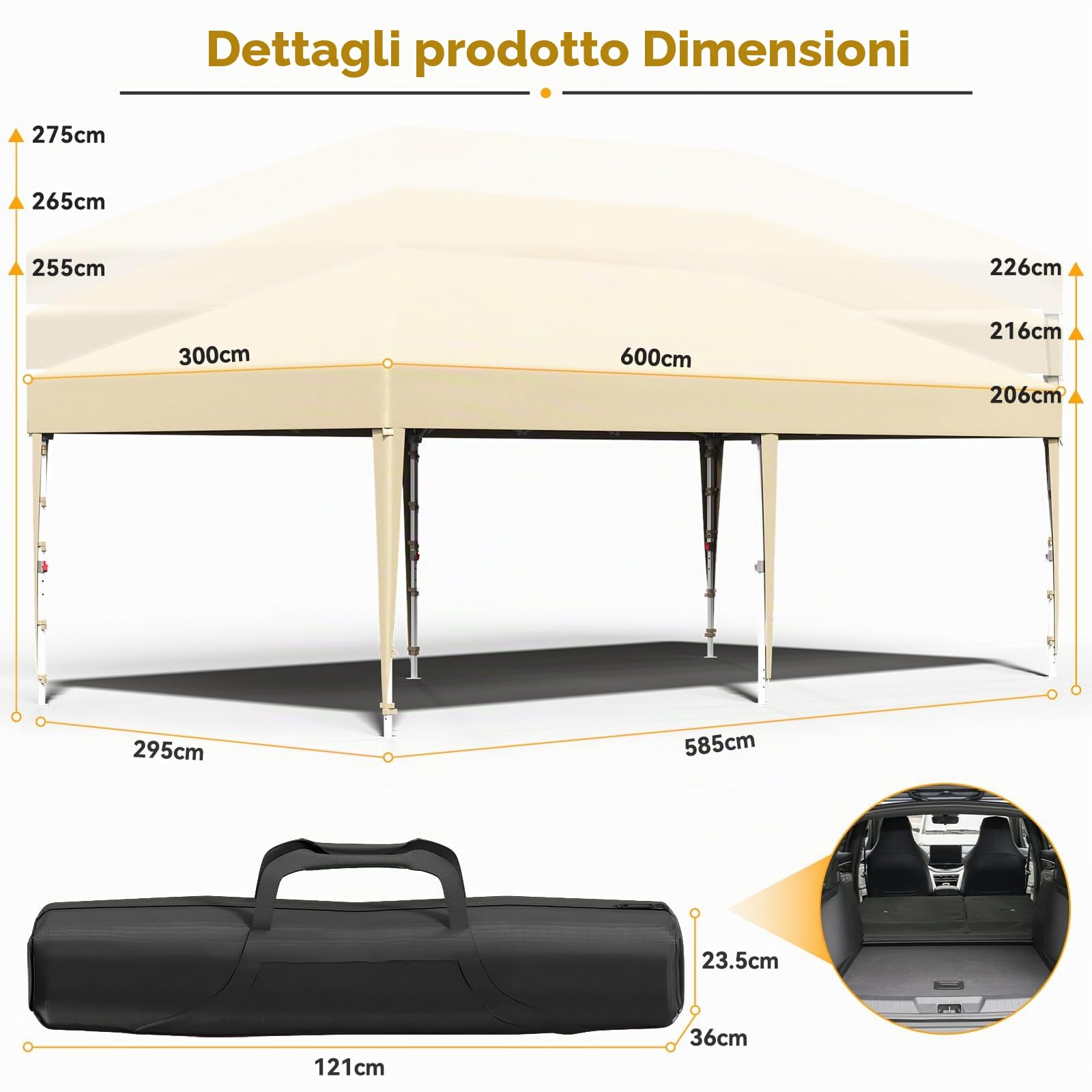 JUMMICO Gazebo 3x6 Pieghevole Impermeabile｜Zanzariera Arieggiata Anti-Insetti｜Robusto, Durevole, Impermeabile e Anti-UV｜Installazione e Rangement Rapidi｜Ideale per Cortile, Campeggio e Altro｜Beige