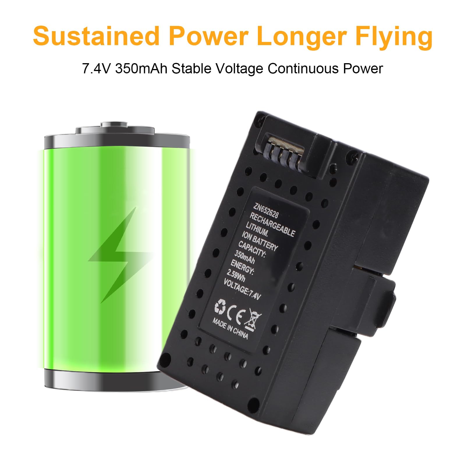 Fockety Batteria da 7,4 V 350 MAh, Batteria Leggera con Protezione da Sovraccarico e Sovracorrente, di Ricambio per Elicottero Radiocomandato RC ERAa C138 C138Proo. (2 pezzi)