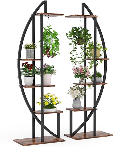 Miniatura 1 de Tribesigns - Soporte para plantas de 5 niveles, 2 unidades, multiusos, estantes, curvado, adecuado para bonsais, flores, plantas, para jardín, patio