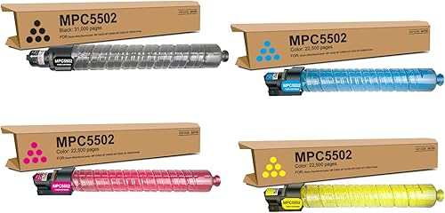VOOHOOD MP C4502 C5502 - Cartucho de tóner negro, cian, magenta, amarillo, 4 unidades, 841751 841752 841753 841754, compatible con impresora Ricoh