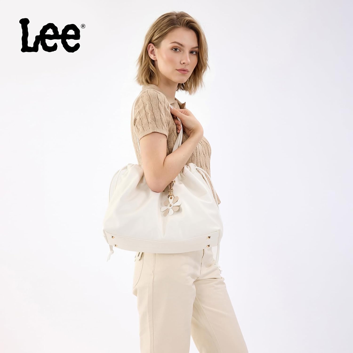 Lee Leather Tote Bag for Women, Large Capacity Vegan Leather Shoulder Bag & Handbag with Drawstring Closure