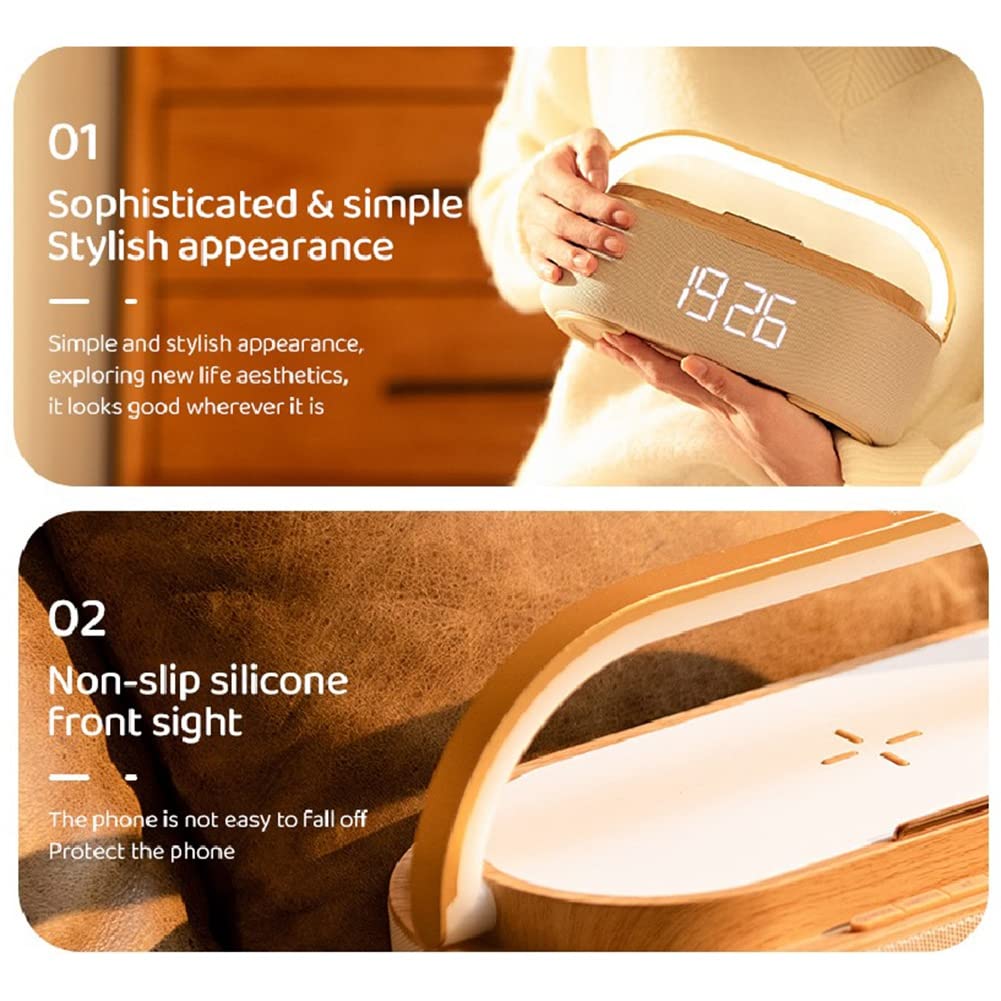 PEKKA Altavoz Bluetooth de 1800MAh Reloj Despertador Digital con Cargador InaláMbrico Reloj Radio Luz Altavoces Duales Casa Junto a la Cama