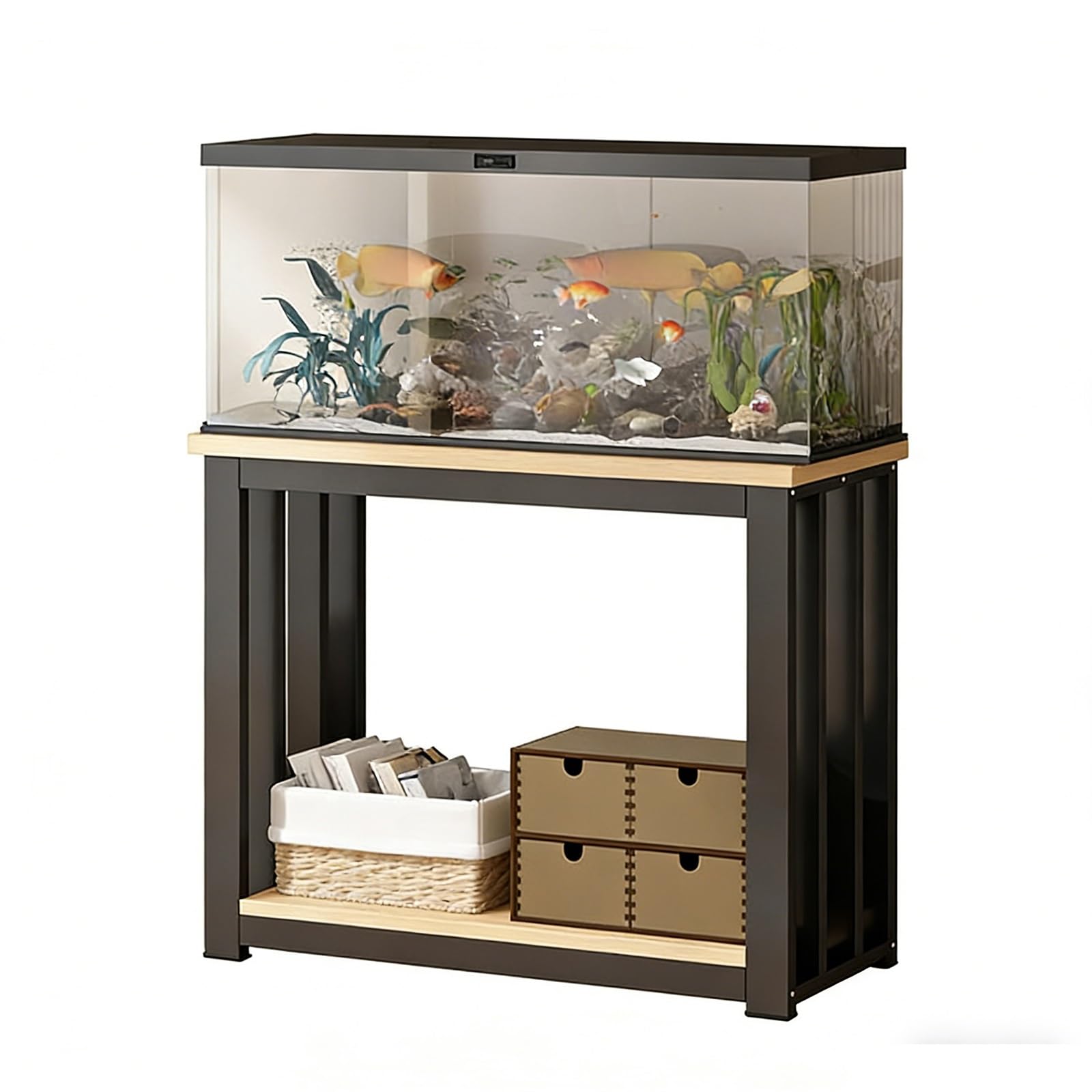 Heavy Duty Aquarium Stand, Waterproof Wooden Top, Metal Frame, Closed Storage, 500+ LBS Capacity for 20-29 Gallon Fish Tanks