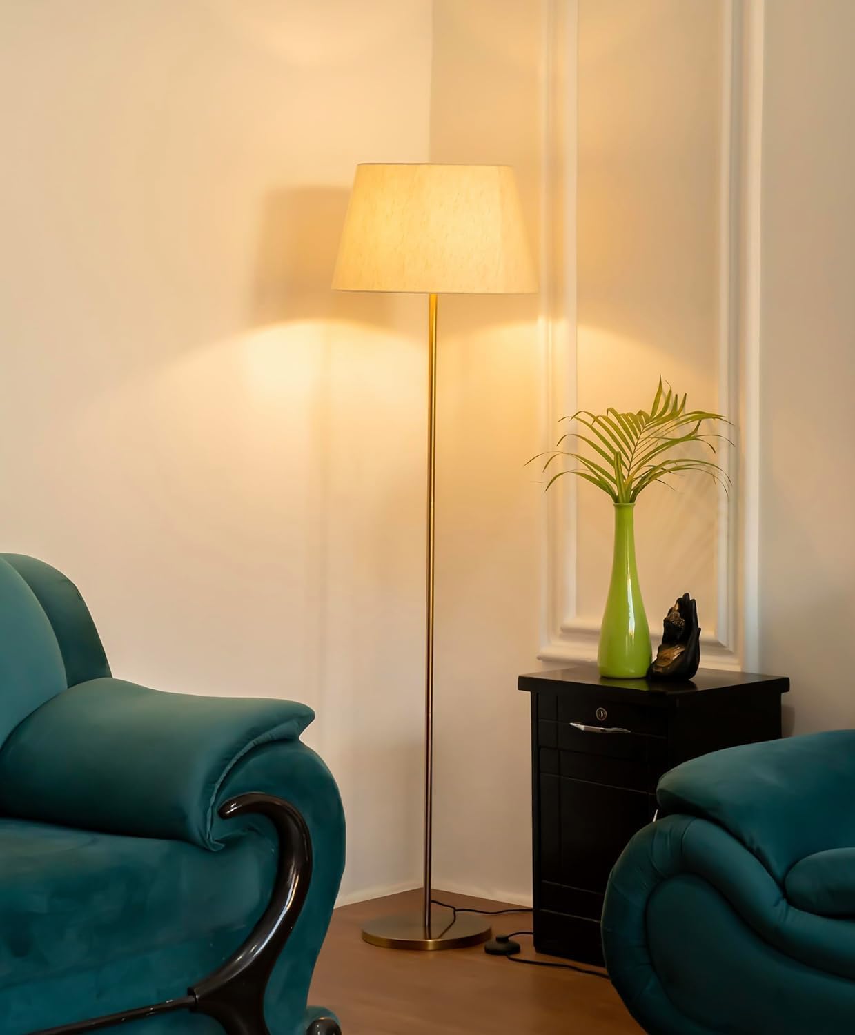 Metal Floor lamp Standing Modern Silver lamp Shade for Living Room Corner Home Hotel Office 4 feet Tall Gold Finish Contemporary Design with Sturdy Base for Bedroom or Lounge-image-16