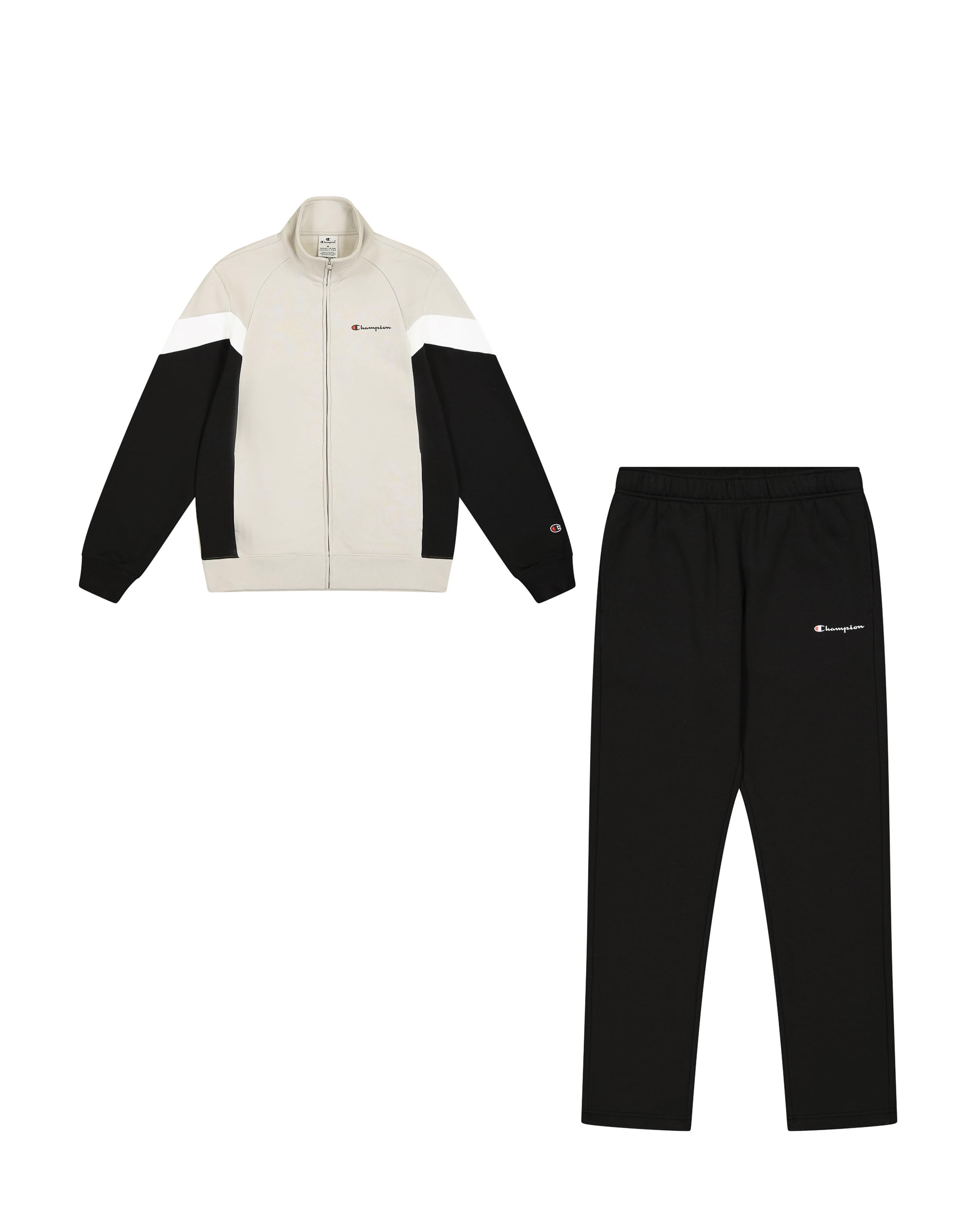 Champion Men's White (Es057) Legacy Script Shop Color Block (220290) -Soft Compact Powerblend Fleece High-Neck Tracksuit, Xl