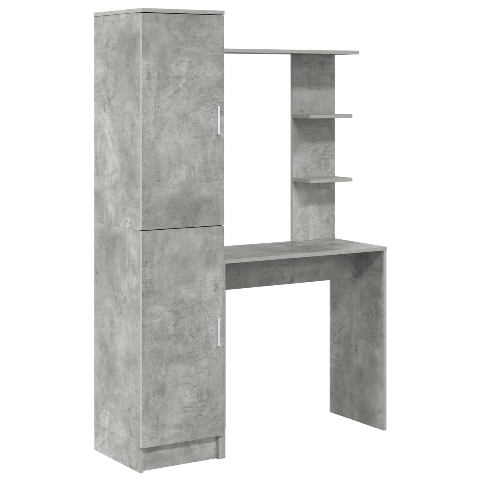 Biurko betonowe, szare, 2-częściowe, materiał drewnopochodny z miejscem do przechowywania, 113,5 x 39 x 168 cm, nowoczesne wzornictwo, idealne jako stół biurowy, stół komputerowy, biurko