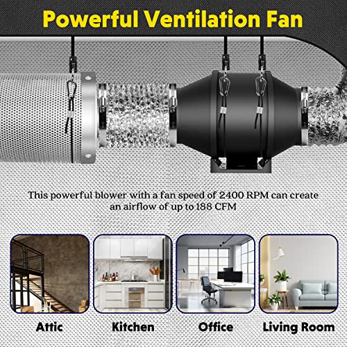 Ipower 4 Inch 200 Cfm Inline Duct Ventilation Fan With Variable Speed Controller For Grow Tent/Hydroponics/Indoor Garden, Black #TOP6