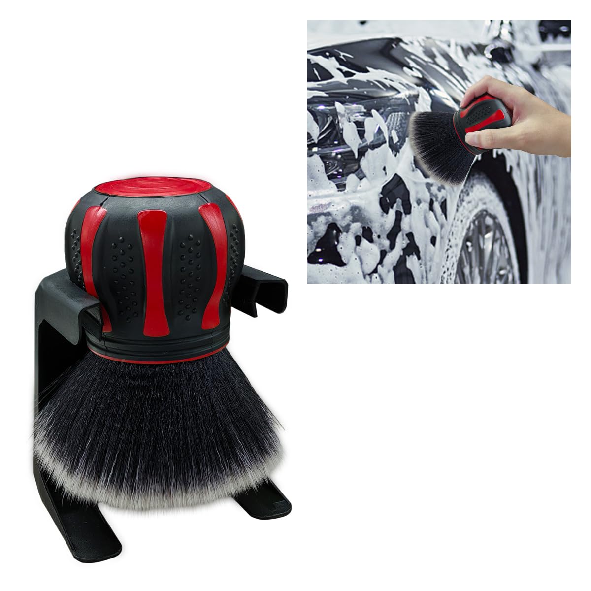 Cepillo para detalles de coche, cerdas ultrasuaves XL, cepillo sintético XL, cepillo de limpieza interior de automóvil con estante de almacenamiento, herramienta profesional para quitar el polvo para