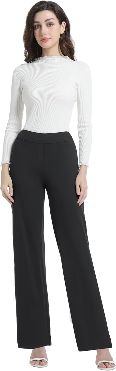 V VOCNI Women Dress Pants Wide Leg Pull On Work Pants High Waist Bootcut Trousers Business Casual Slacks - Image 7