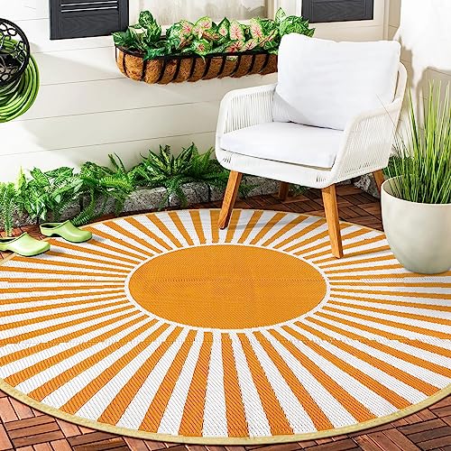 Anidaroel Round Outdoor Rugs 6ft for Patios Clearance Waterproof Reversible Plastic Straw Patio Rug Outside Area Rug Floor Mat for Backyard Porch Balcony Pool Deck RV Camping Picnic(Orange 6ft)