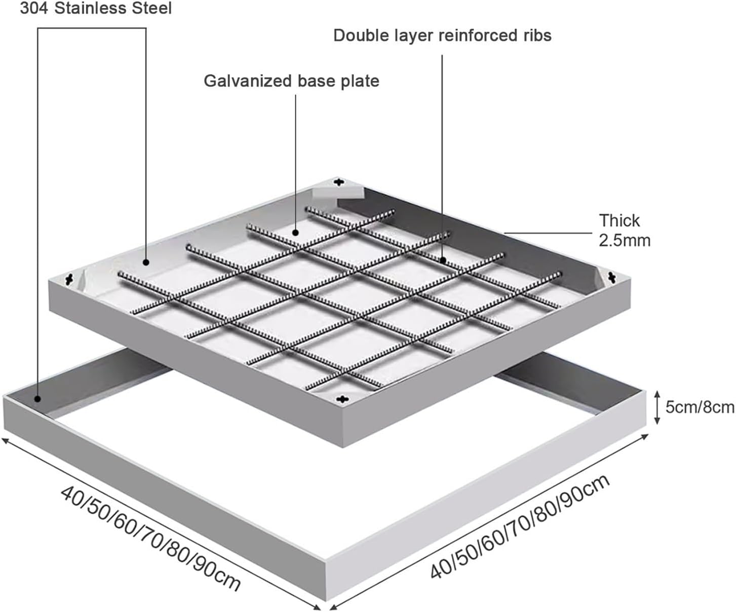 Invisible Zinc Plated Flush Access Hatch Stainless Steel e Cover for Block Paving Inspection 80x80x5cm - Perfect for Gardens and Pathways