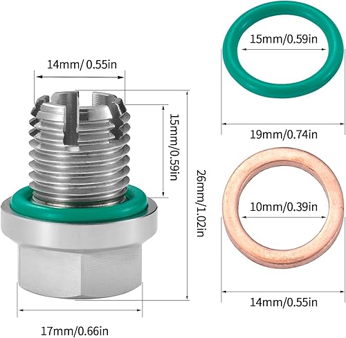 Miniatura 2 de M14.1-0.059 x 0.591 in Tapón de drenaje de aceite autorroscante de gran tamaño de acero inoxidable autorroscante Kit de reparación de rosca con