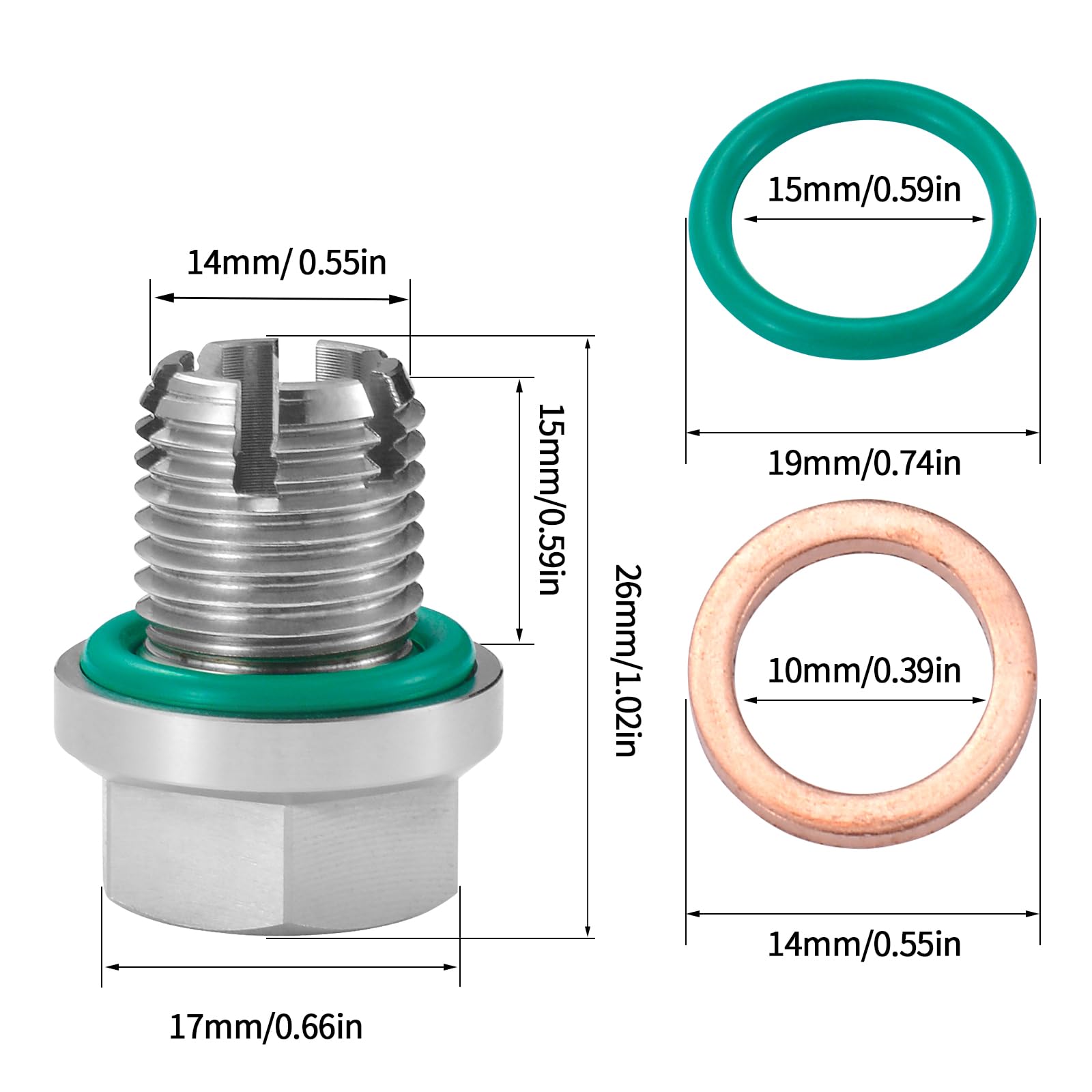 YOUYIA M14.11.5 X 15mm Self Tapping Oil Drain Plug Oversize Piggyback Stainless