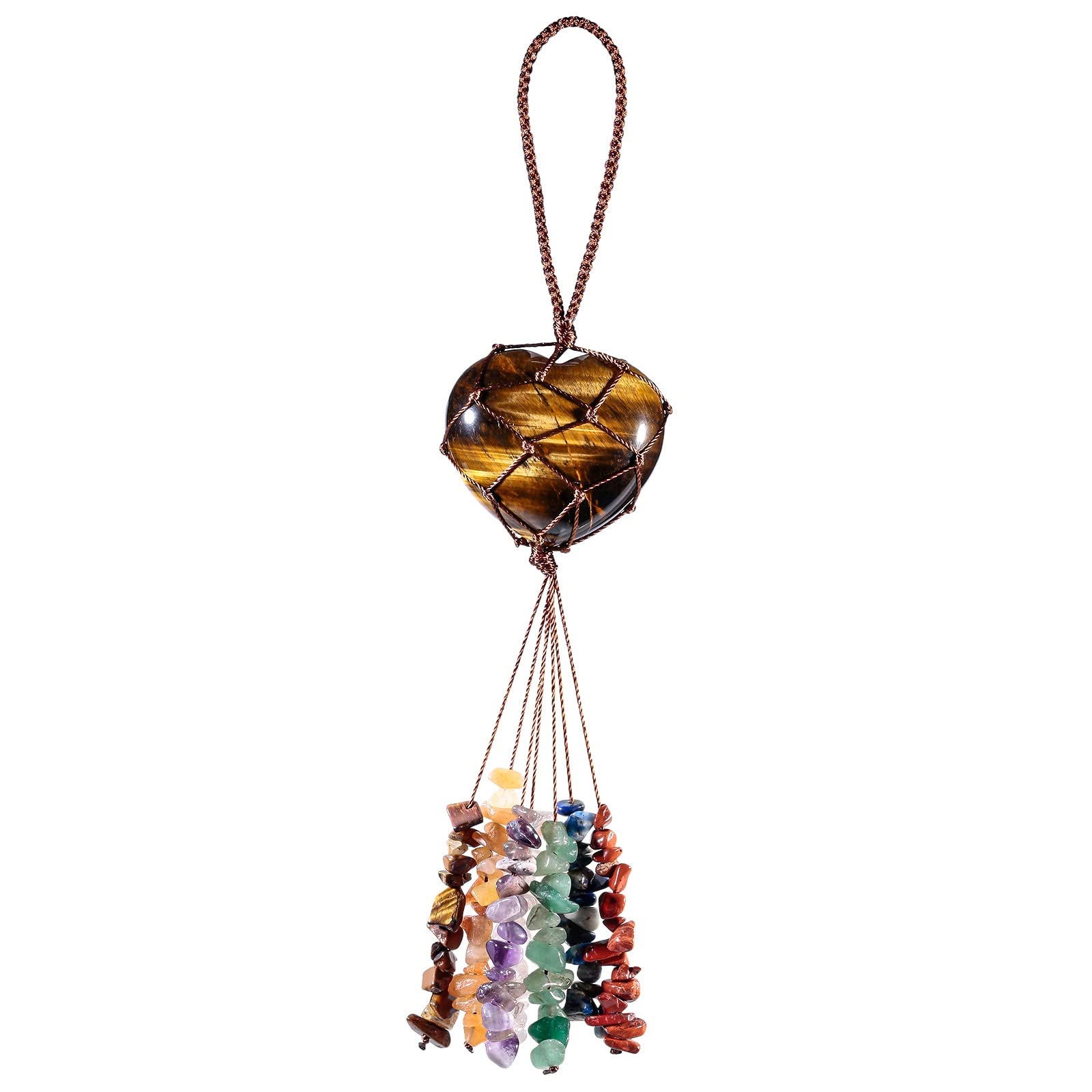 KYEYGWO Tiger's Eye Stone 7 Chakra Crystal Stone Heart Hanging Ornament