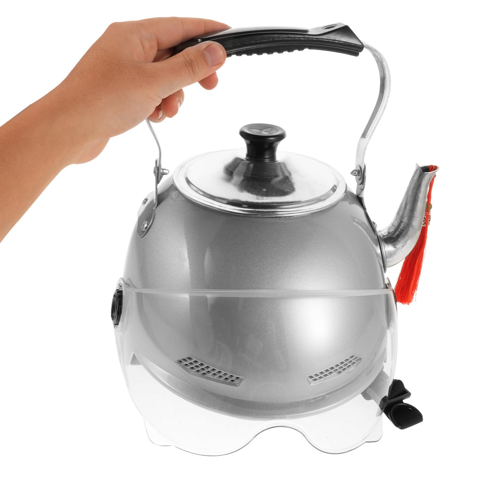 GALPADA Sombrero Divertido Forma de Tetera para Adultos, Casco Creativo de Abs y Acero Inoxidable, Accesorio Fotográfico para Creadores de Contenido y Festivales de Música