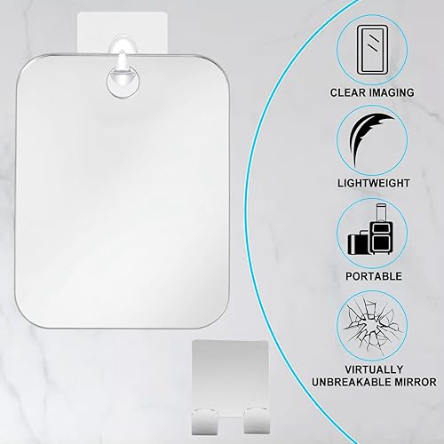 Miniatura 2 de Yofmxocl Espejo de ducha grande sin niebla (8 x 10 pulgadas), espejo antivaho con soporte para maquinilla de afeitar, accesorios de ducha, espejo,
