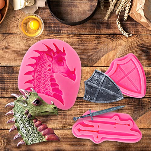 Rainmae Dragon Silicone Fondant Molds, Swords Shield Battle Fondant Mold, Dinosaur Claws Chocolate Mold For Baking Dragon Themed Cake, Candy, Cupcake Decoration, Polymer Clay, Resin, Crafting Projects #TOP6