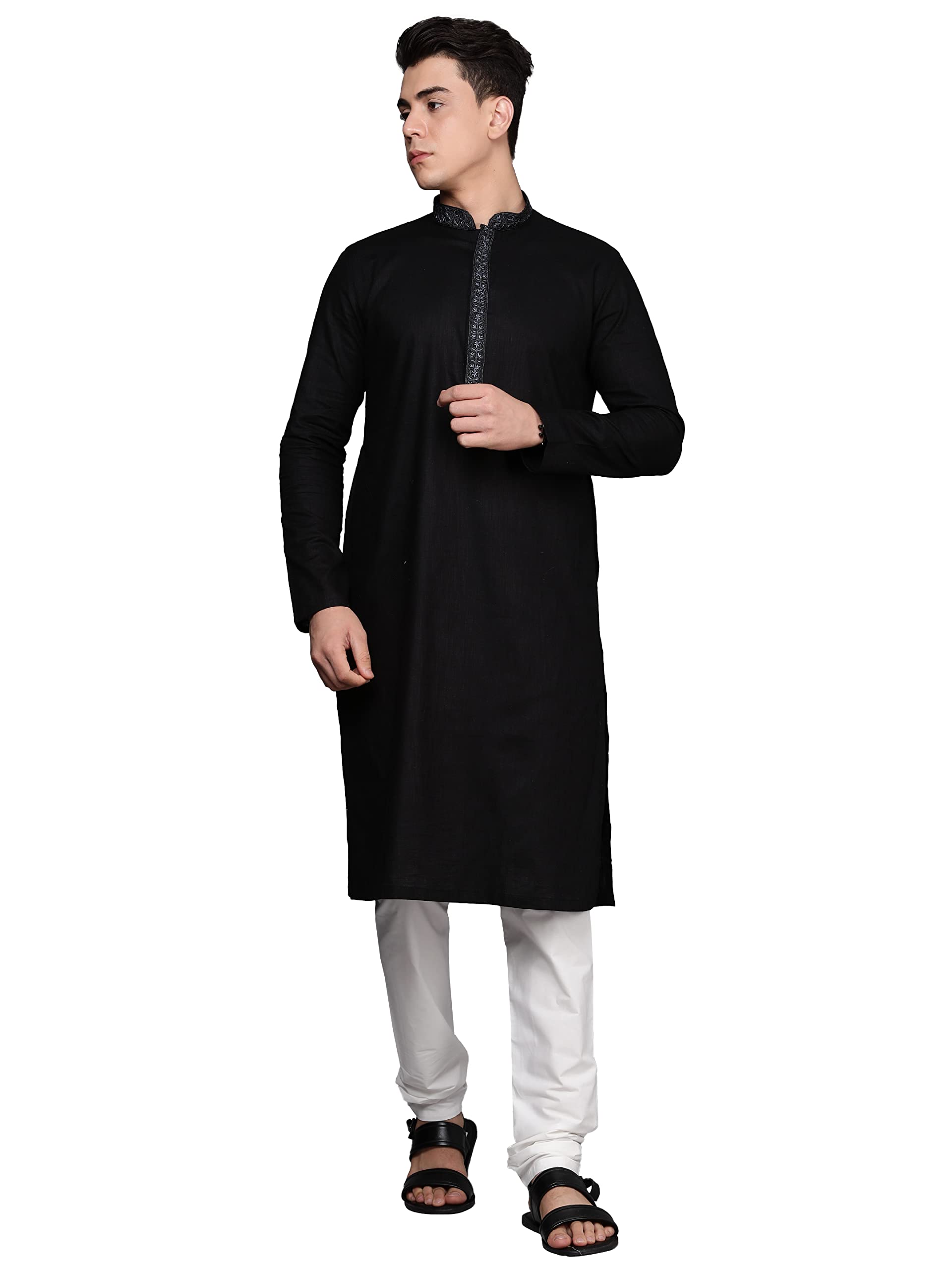 manyavar Men's Plain Embroidered Solid Kurta Set (2pcs)-picture-56