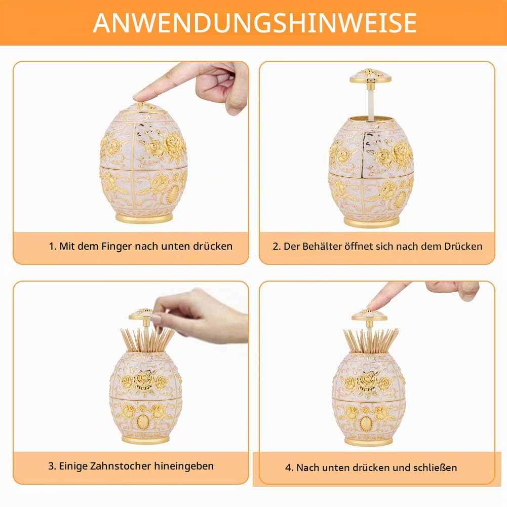 Zahnstocherspender, automatischer Push-Zahnstocherbehälter mit Blumenmuster aus Zinklegierung, stilvoller Zahnstocherkasten für Zuhause, Restaurant, Café und Bar