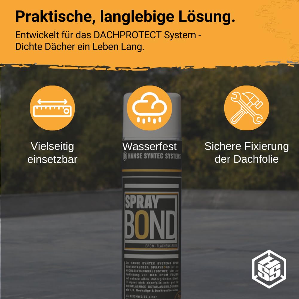 EPDM Kleber SprayBond - Praktischer Sprühkleber für ca. 5m² - Entwickelt für EPDM Folie und geeignet für Randbereiche & Hochzüge auf Beton, Holz, Metall, PU-Dämmungen und Bitumen - 750ml