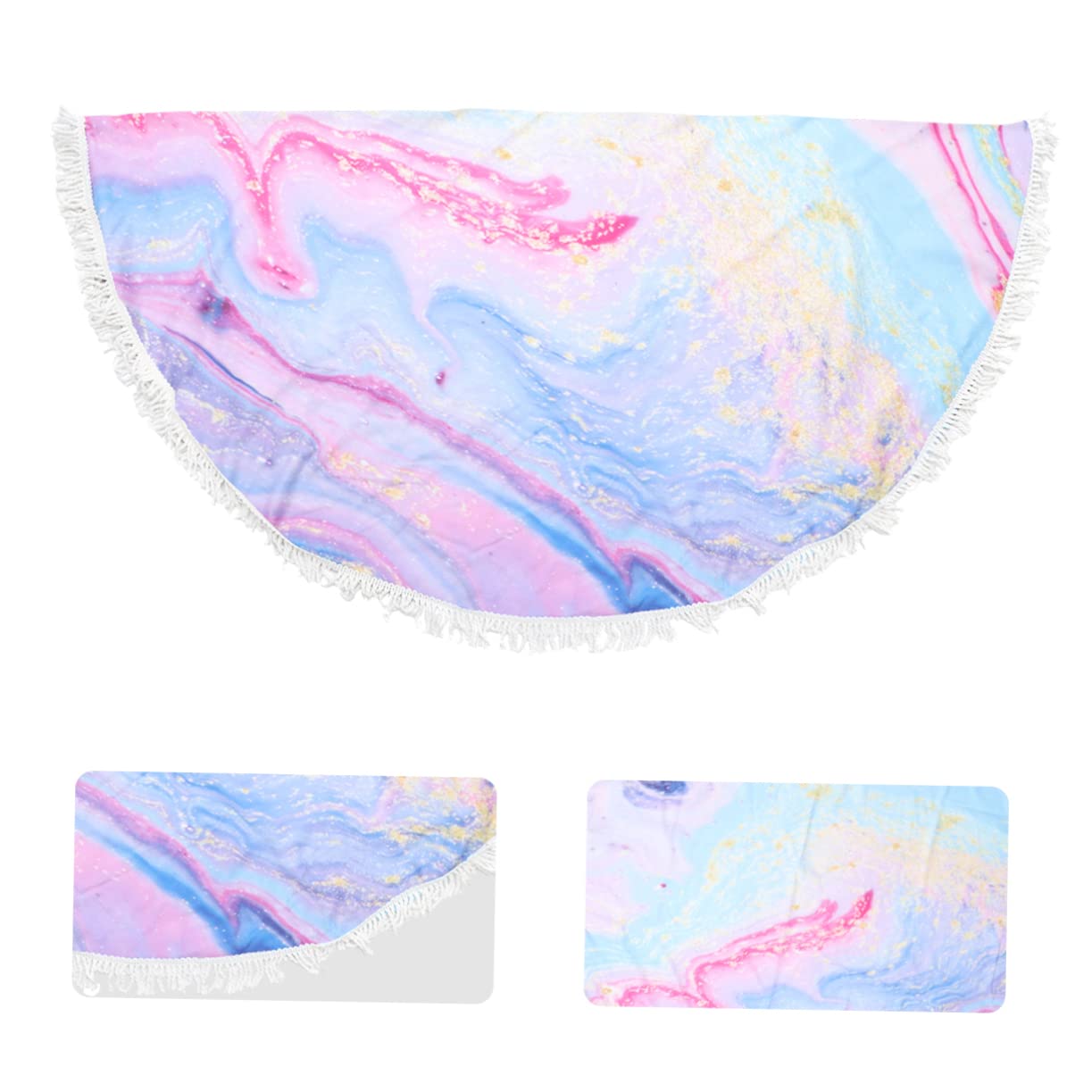 Amosfun Telo Mare Rotondo 150cm in Poliestere con Nappe, Stampa Marmo