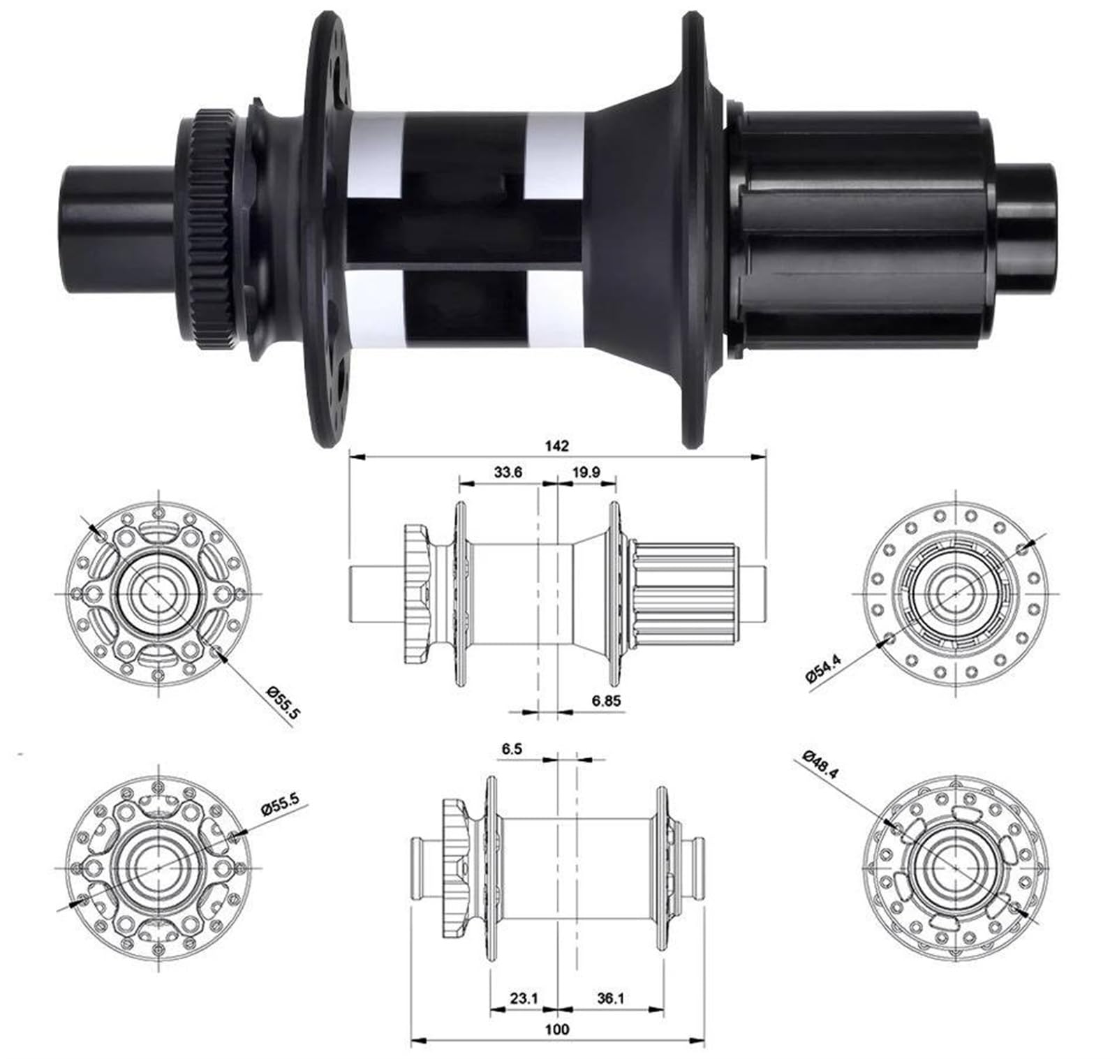 Piasta rowerowa M370 28 otworów, blokada środkowa, hamulec tarczowy, szprychy J Bend, łożyska uszczelnione, grzechotka 36T, piasta HG XD MS, typ standardowy Boost