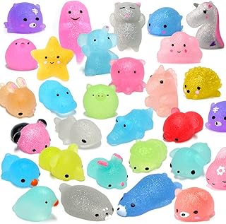 Squishies 28pcs Mochi Squishys Toys 2nd Generation Party Favors for Kids Birthday Gift for Girl Boy Glitter Mini Squishy Mochi Animal Squishies Stress Relief Toy Xmas Gift for Kid Adult, Random