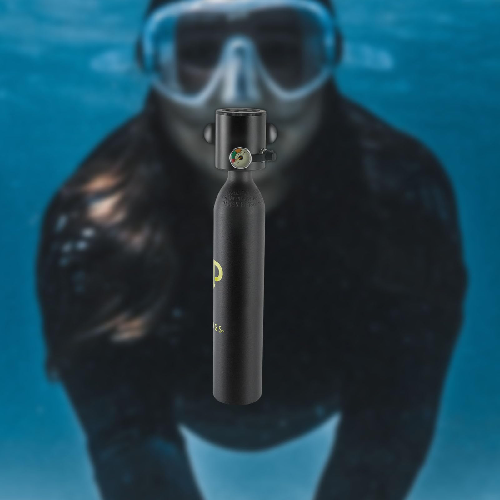 Mini bouteille d'oxygène 0,5 L Bouteille d'oxygène portable pour 5 à 10 min de plongée Réservoir d'oxygène pour plongeur Ensemble de plongée ‎Noir Équipement de plongée avec manomètre