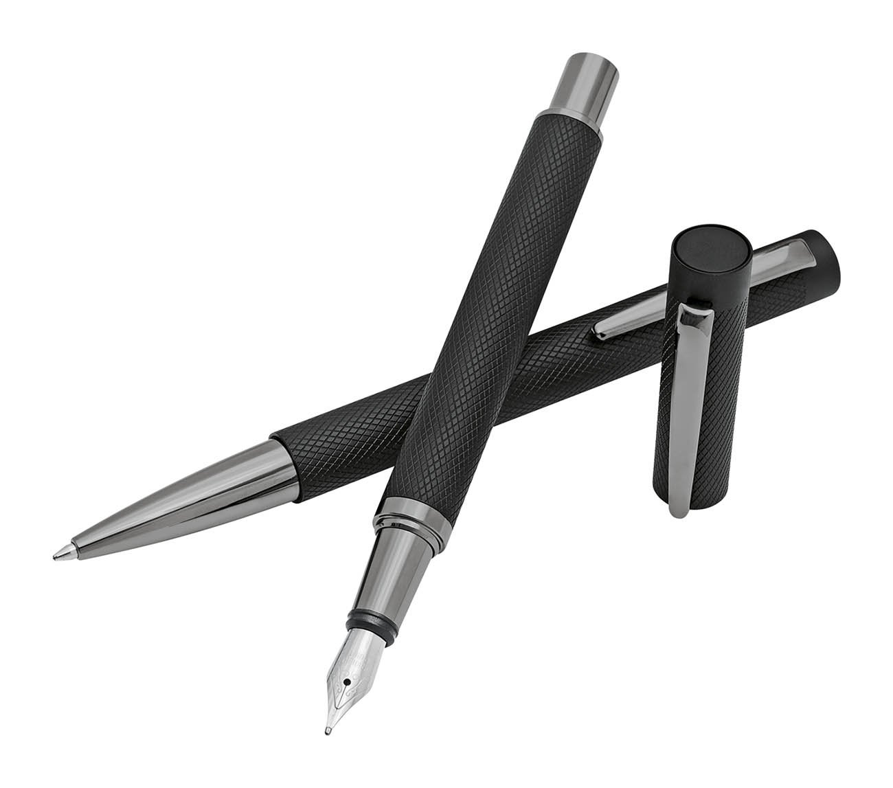 WEDO 26095301 Signero Schreibgeräte-Set Signero, Kugelschreiber und Füller IM Metalletui, Texturierter Aluminium-Schaft, gunmetal-Finish mit Ständerfunktion