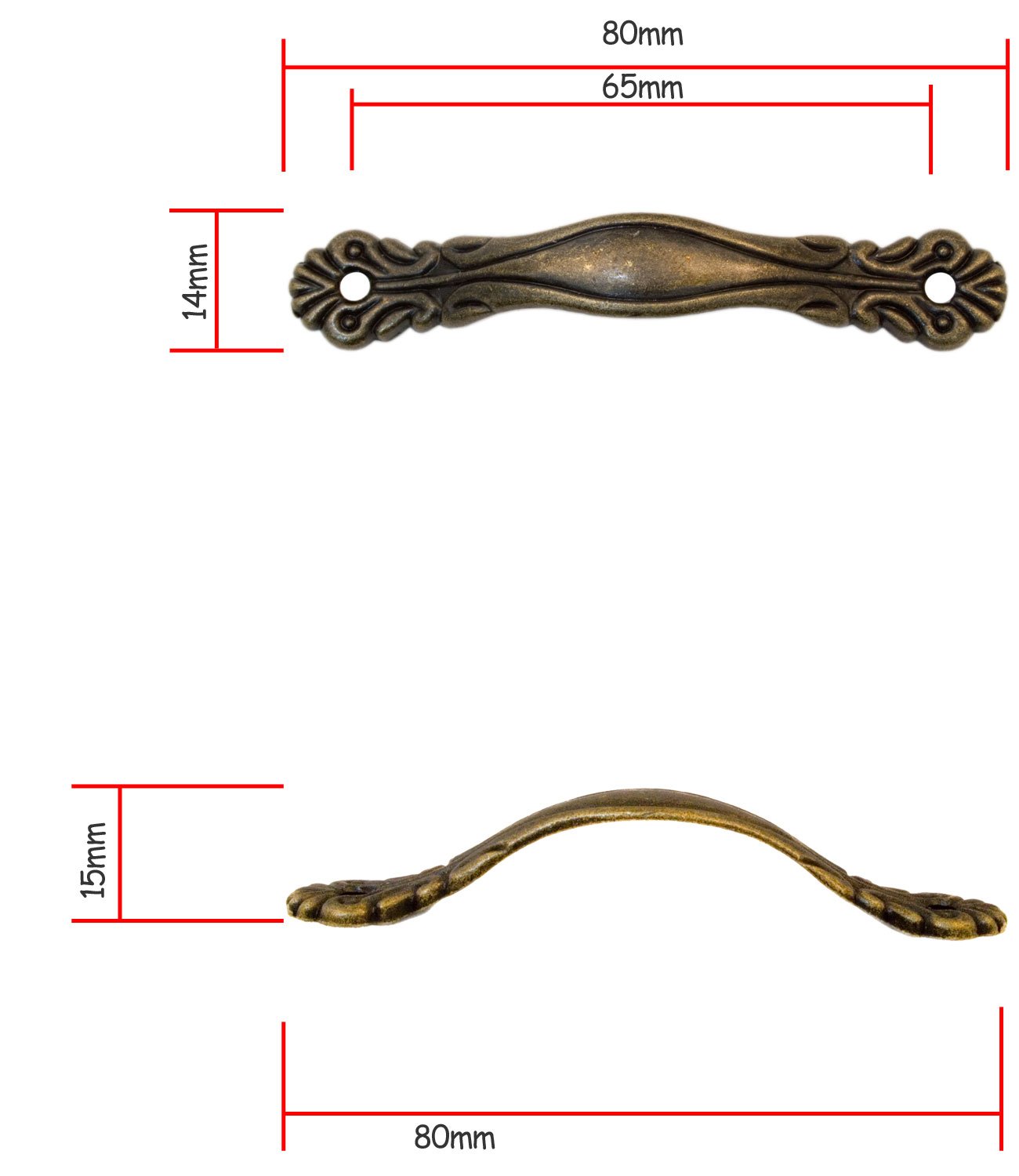 Maniglie Per Cassetti In Stile Vintage - Bronzo Anticato, 80x14 Mm, Set Di 2