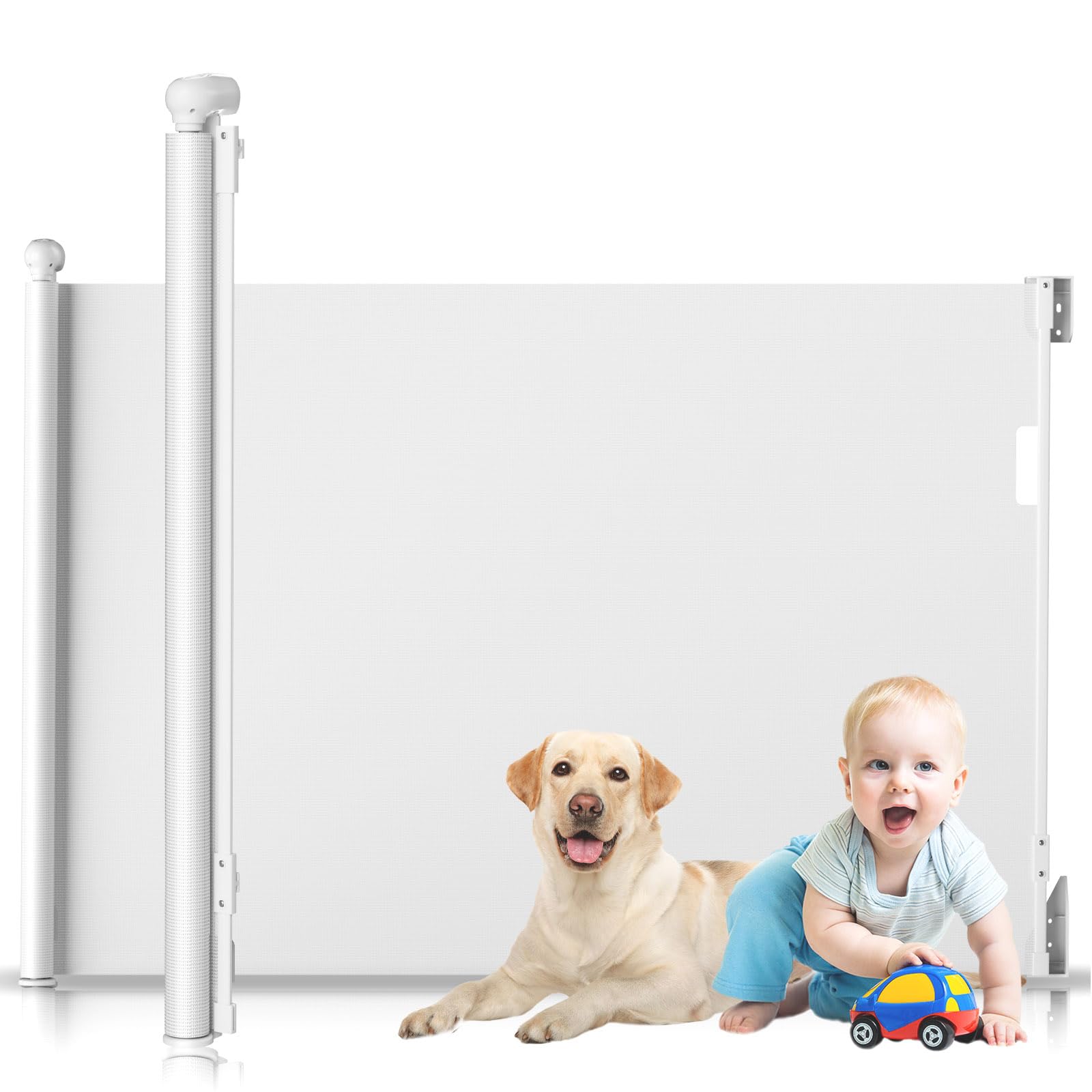 Rejilla de Protección para Escaleras 180x97cm Extensible Puerta de Seguridad para Perros y Gatos Blanco