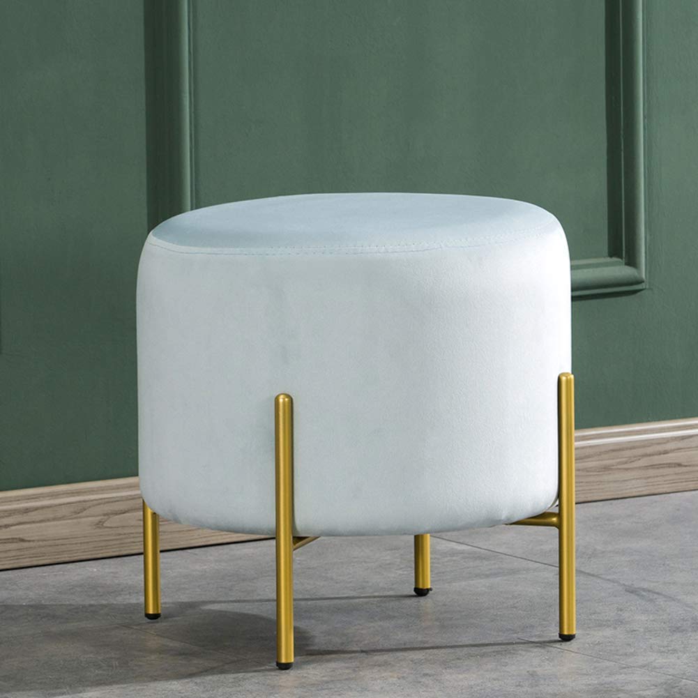 Pouf en velours bleu clair de salon - Repose-pieds rond confortable de table basse 42x42cm