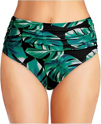 Tempt Me Women's High Waisted Bikini Bottom Tummy Control Ruched Bathing Suit Swim Bottom